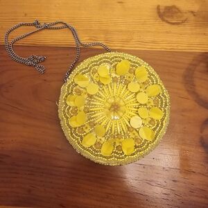 Yellow Beaded Round Handbag